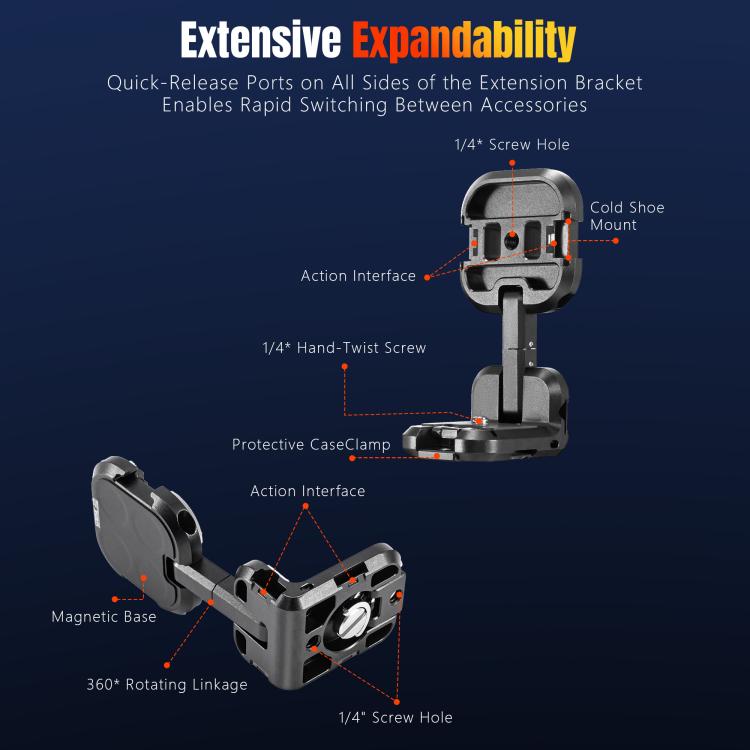 For DJI Osmo Pocket 4 / 3 STARTRC Metal L-shaped Expansion Bracket  - Black