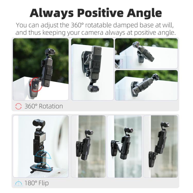 For DJI Osmo Pocket 4 / 3 Sunnylife Stretchable Backpack Clip Rotatable Magnetic Mount Action Camera Holder Vlog Mount  - Black