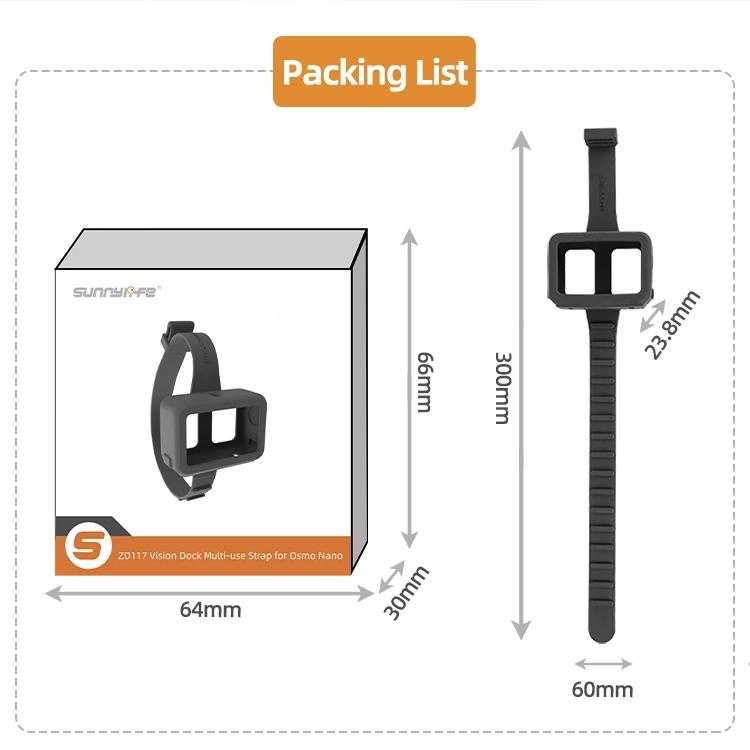 For DJI Osmo Nano Sunnylife Vision Dock Strap Wristband Expansion Band Silicone Protective Cover Bicycle Strap Cat Collar  - Black