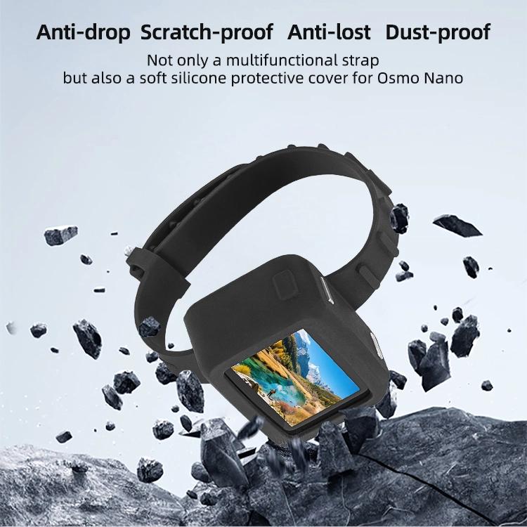 For DJI Osmo Nano Sunnylife Vision Dock Strap Wristband Expansion Band Silicone Protective Cover Bicycle Strap Cat Collar  - Black