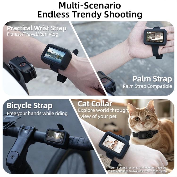 For DJI Osmo Nano Sunnylife Vision Dock Strap Wristband Expansion Band Silicone Protective Cover Bicycle Strap Cat Collar  - Black