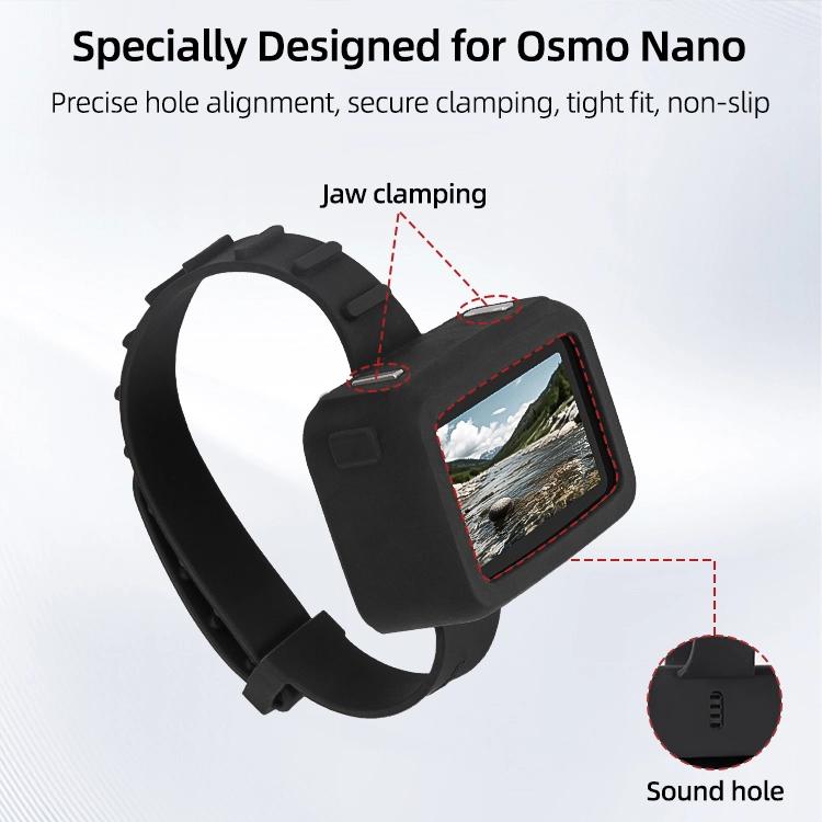 For DJI Osmo Nano Sunnylife Vision Dock Strap Wristband Expansion Band Silicone Protective Cover Bicycle Strap Cat Collar  - Black