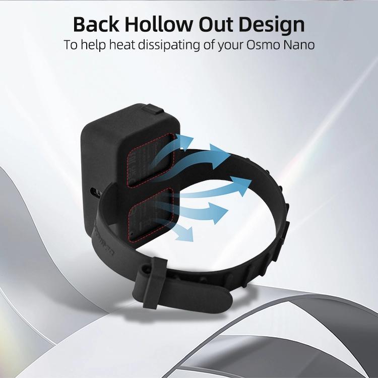 For DJI Osmo Nano Sunnylife Vision Dock Strap Wristband Expansion Band Silicone Protective Cover Bicycle Strap Cat Collar  - Black