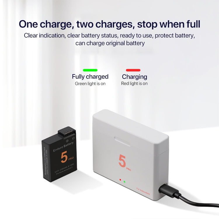 For DJI Osmo Action 5 Pro / 4 / 3 Battery Charger Box Dual-Slot Batteries Charger  - White