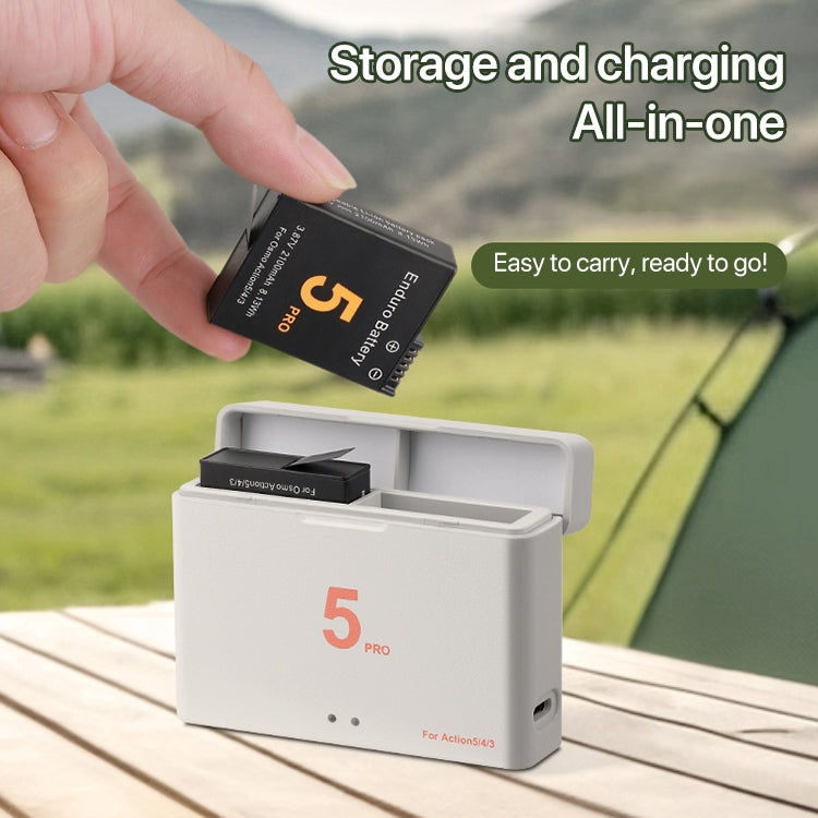 For DJI Osmo Action 5 Pro / 4 / 3 Battery Charger Box Dual-Slot Batteries Charger  - White