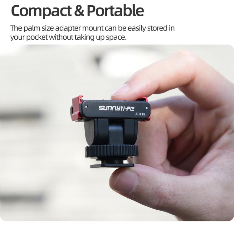 Sunnylife AD118 Sunnylife Cold Shoe Magnetic Quick Release Adapter Mount 1/4 180 Tilt Adjustable Selfie Stick Adapter Stand For DJI Osmo 360 / Action 5 Pro / 4 / 3  - Black