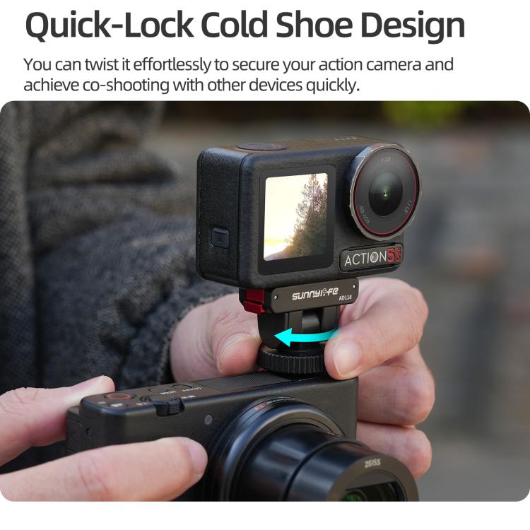 Sunnylife AD118 Sunnylife Cold Shoe Magnetic Quick Release Adapter Mount 1/4 180 Tilt Adjustable Selfie Stick Adapter Stand For DJI Osmo 360 / Action 5 Pro / 4 / 3  - Black