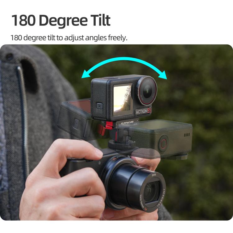 Sunnylife AD118 Sunnylife Cold Shoe Magnetic Quick Release Adapter Mount 1/4 180 Tilt Adjustable Selfie Stick Adapter Stand For DJI Osmo 360 / Action 5 Pro / 4 / 3  - Black