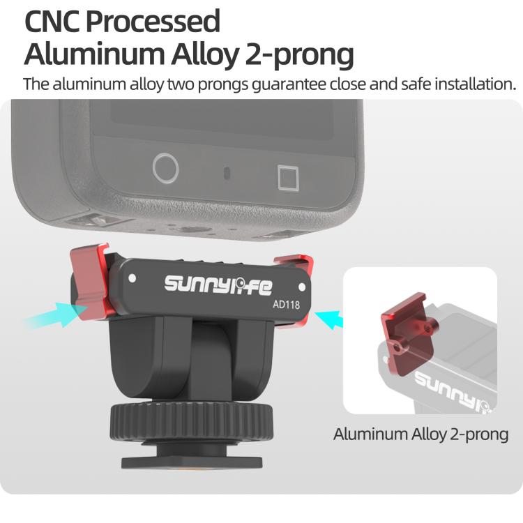 Sunnylife AD118 Sunnylife Cold Shoe Magnetic Quick Release Adapter Mount 1/4 180 Tilt Adjustable Selfie Stick Adapter Stand For DJI Osmo 360 / Action 5 Pro / 4 / 3  - Black