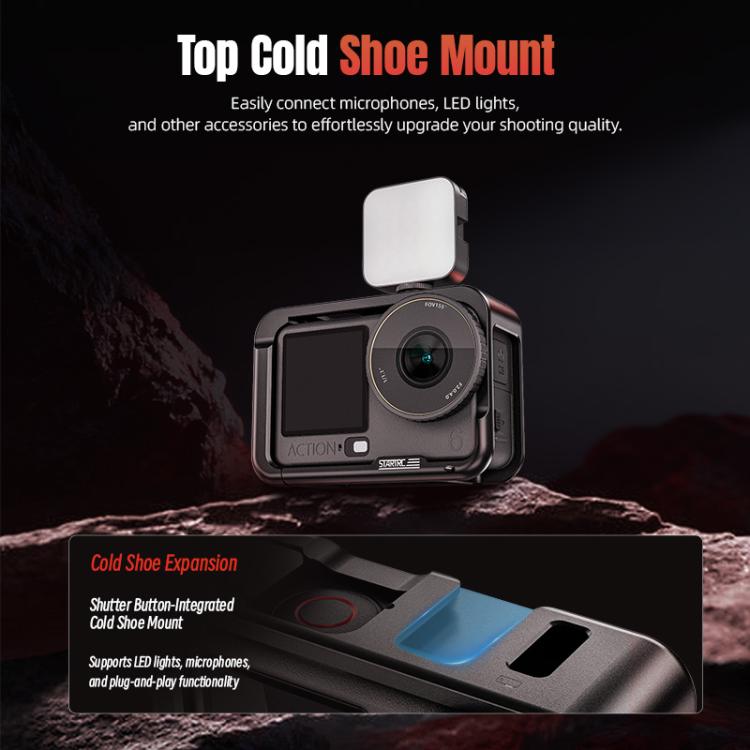 For DJI Osmo Action 6 STARTRC Metal Cage Frame with Cold Shoe  - Black
