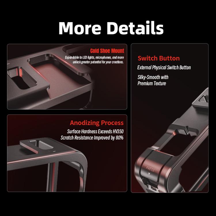 For DJI Osmo Action 6 STARTRC Metal Cage Frame with Cold Shoe  - Black