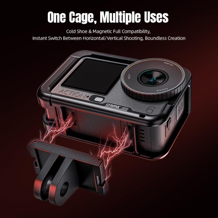 For DJI Osmo Action 6 STARTRC Metal Cage Frame with Cold Shoe  - Black