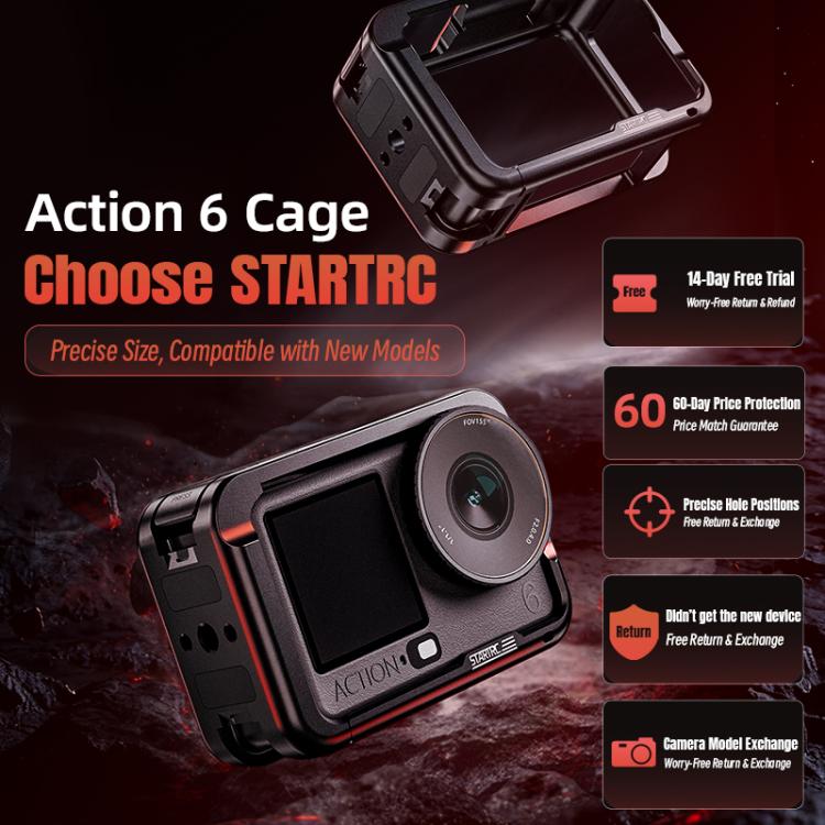 For DJI Osmo Action 6 STARTRC Metal Cage Frame with Cold Shoe  - Black