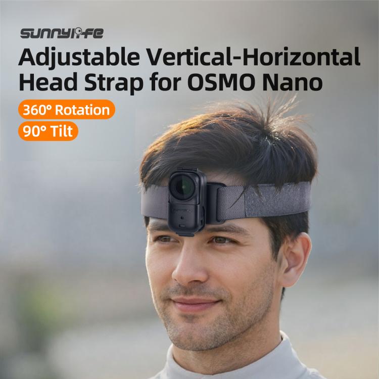 For DJI Osmo Nano Sunnylife 360 Rotation Vertical-Horizontal Head Strap with Adapter Adjustable Head Lanyard Braided Safe Rope  - Black