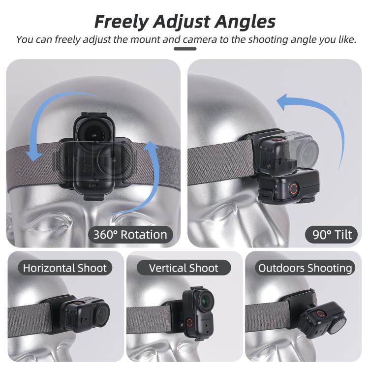 For DJI Osmo Nano Sunnylife 360 Rotation Vertical-Horizontal Head Strap with Adapter Adjustable Head Lanyard Braided Safe Rope  - Black