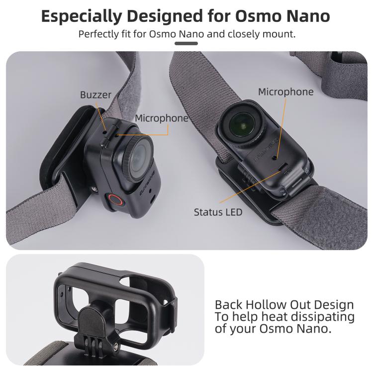 For DJI Osmo Nano Sunnylife 360 Rotation Vertical-Horizontal Head Strap with Adapter Adjustable Head Lanyard Braided Safe Rope  - Black