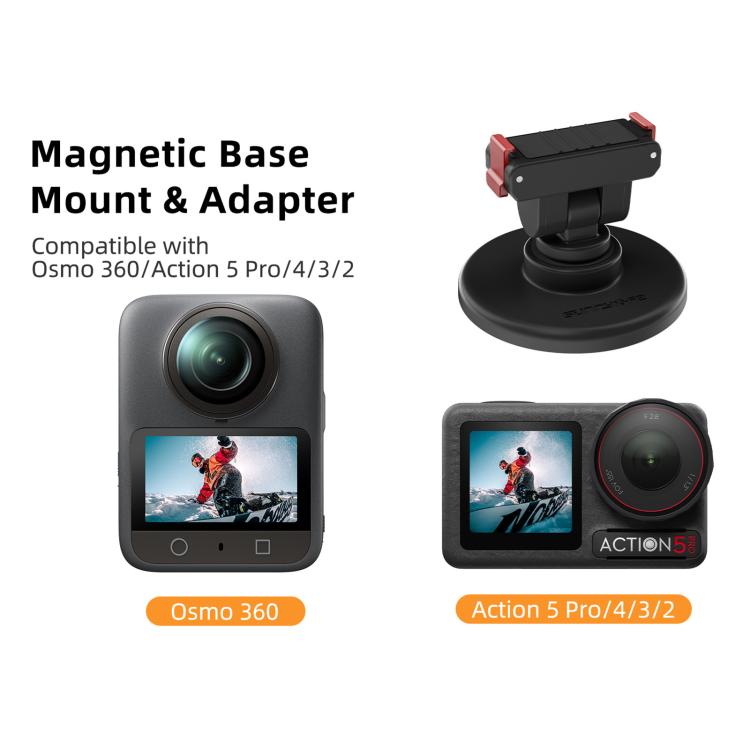 Sunnylife Quick-Release Magnetic Base Mount 1/4 180 Tilt Adjustable Tabletop Base Bracket For DJI Osmo 360 / Action 5 Pro / 4 / 3 / 2  - Black