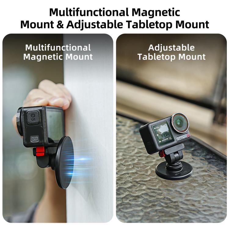 Sunnylife Quick-Release Magnetic Base Mount 1/4 180 Tilt Adjustable Tabletop Base Bracket For DJI Osmo 360 / Action 5 Pro / 4 / 3 / 2  - Black