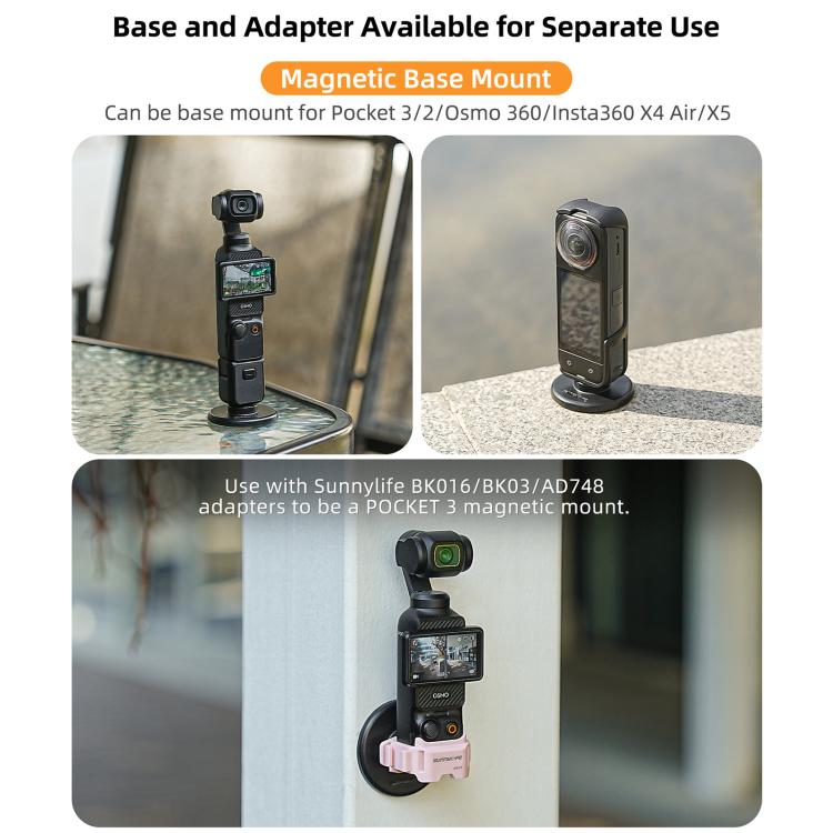 Sunnylife Quick-Release Magnetic Base Mount 1/4 180 Tilt Adjustable Tabletop Base Bracket For DJI Osmo 360 / Action 5 Pro / 4 / 3 / 2  - Black