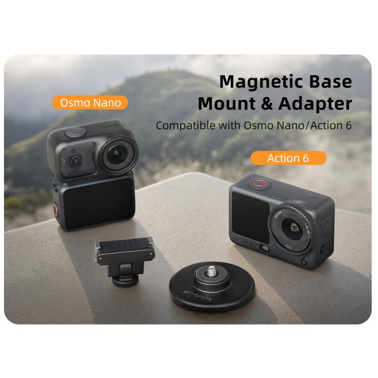 Sunnylife Quick-Release Dual-Direction Magnetic Base Mount 1/4 180 Tilt Adjustable Tabletop Base Bracket For DJI Osmo Nano / Action 6  - Black