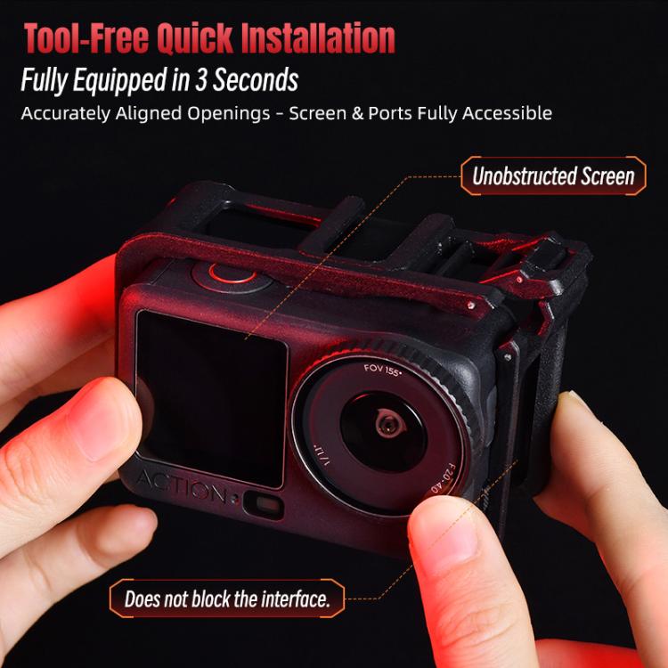 For DJI Osmo Action 6 STARTRC Plastic Cage Vertical-Horizontal Expansion Adapter Frame with Cold Shoe  - Black