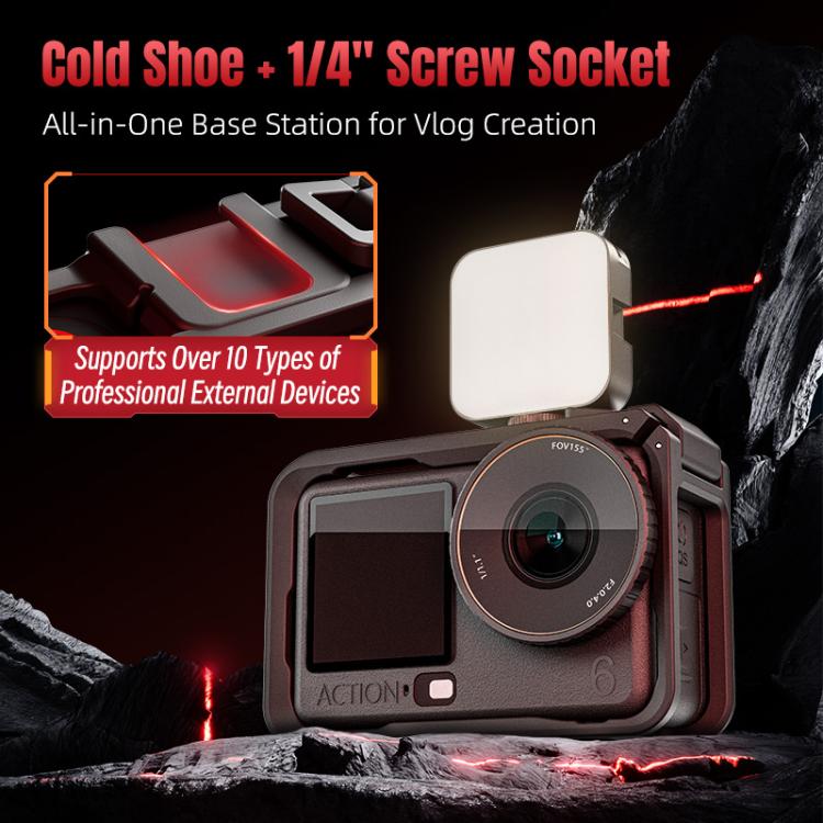 For DJI Osmo Action 6 STARTRC Plastic Cage Vertical-Horizontal Expansion Adapter Frame with Cold Shoe  - Black