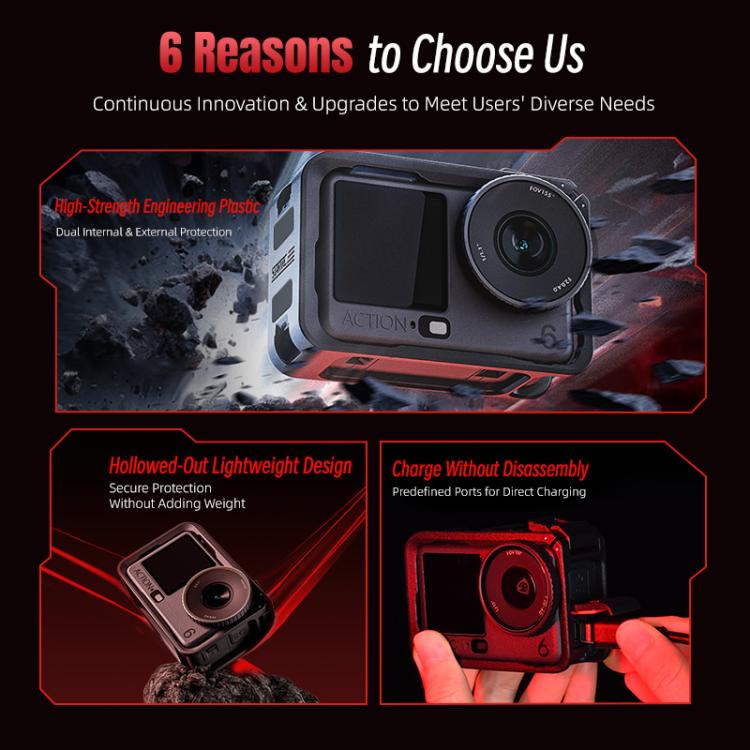For DJI Osmo Action 6 STARTRC Plastic Cage Vertical-Horizontal Expansion Adapter Frame with Cold Shoe  - Black