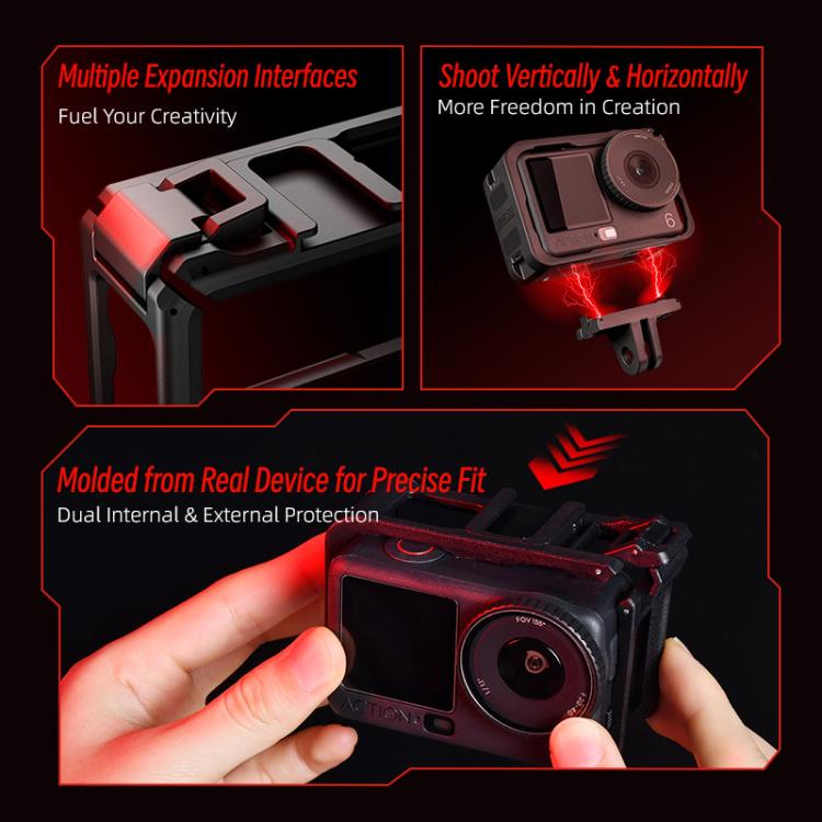 For DJI Osmo Action 6 STARTRC Plastic Cage Vertical-Horizontal Expansion Adapter Frame with Cold Shoe  - Black