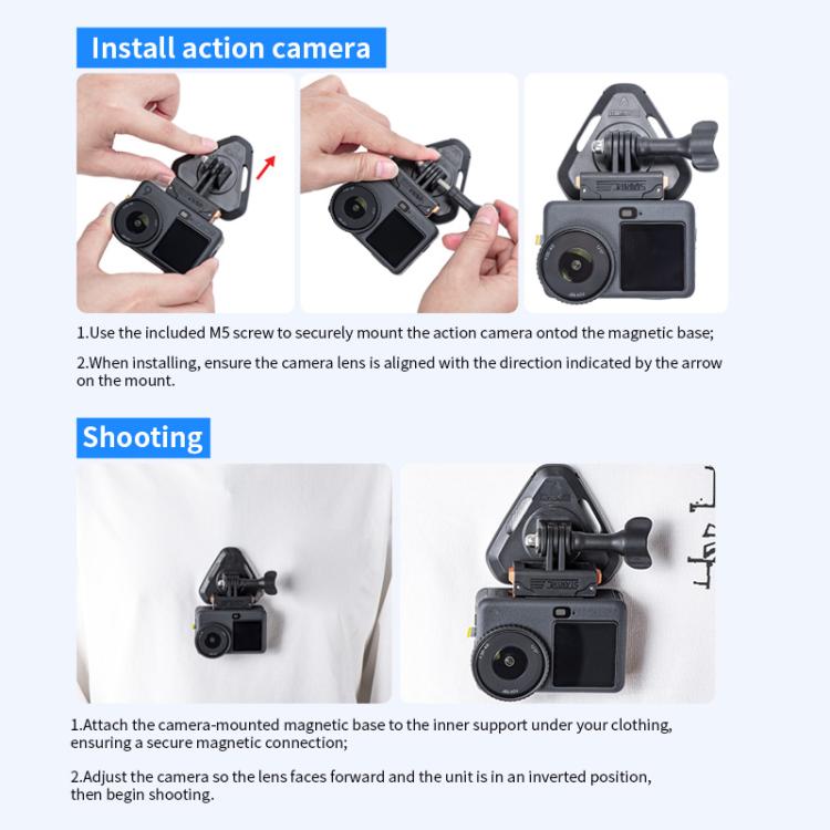 STARTRC Action Camera Magnetic Neck Mount Holder Vlog POV Neck Strap  - Black