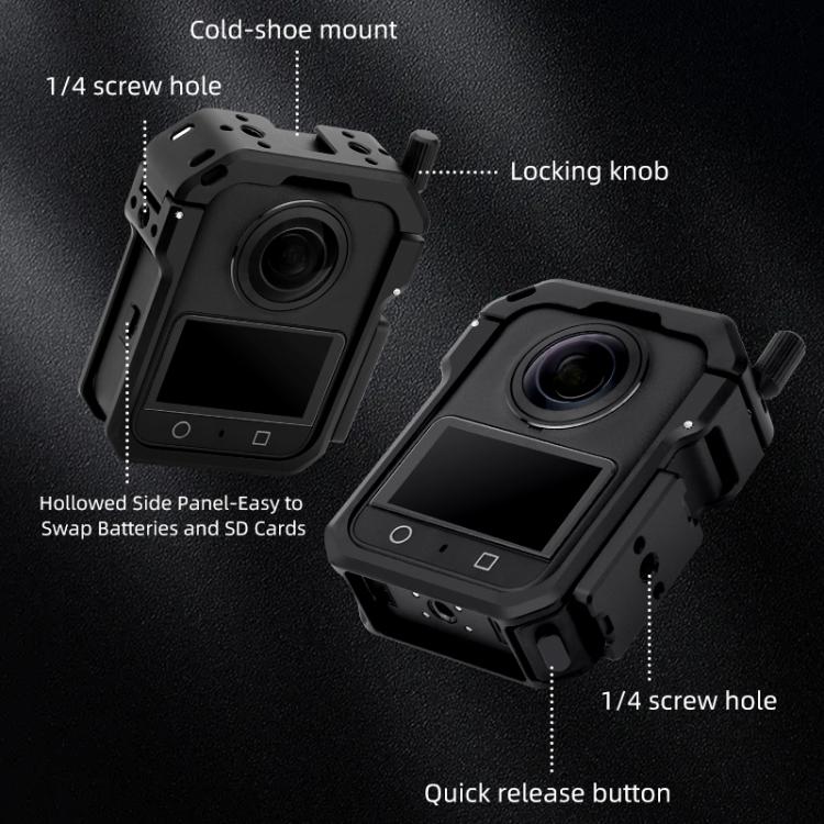For DJI Osmo 360 YELANGU Metal Protective Cage Expansion Frame with Horizontal Mount Base  - Black