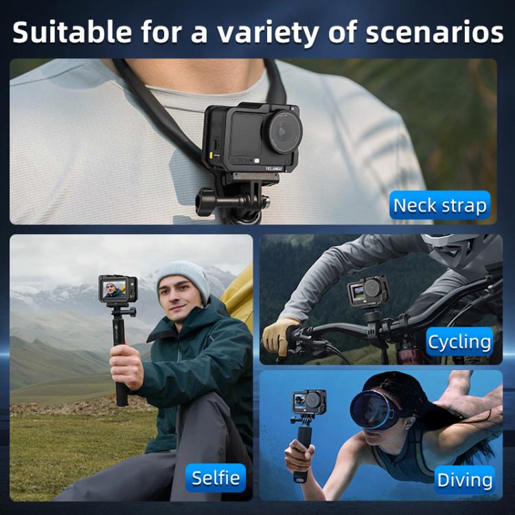 For DJI Osmo Action 6 YELANGU Metal Camera Cage Frame with Cold Shoe  - Black
