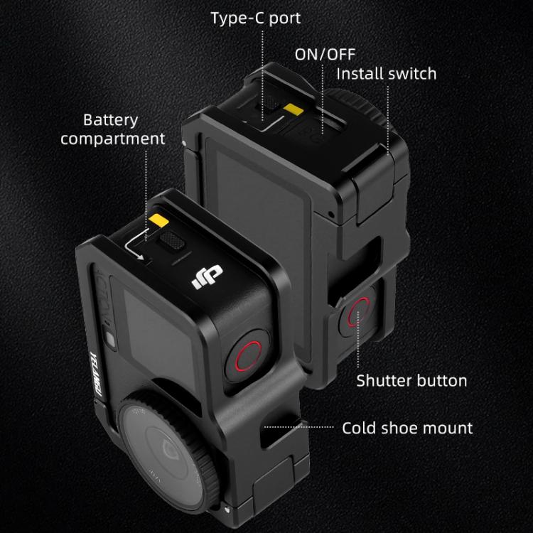 For DJI Osmo Action 6 YELANGU Metal Camera Cage Frame with Cold Shoe  - Black