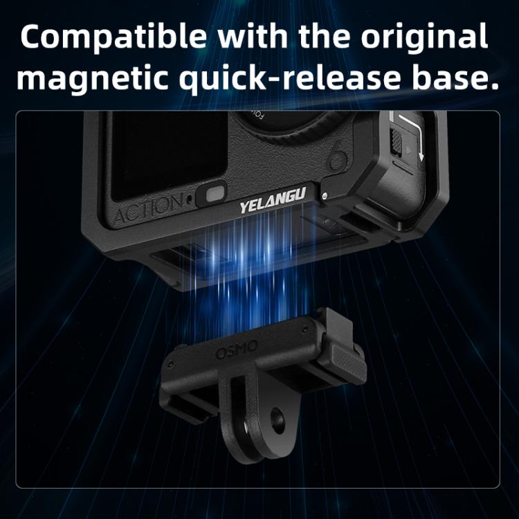 For DJI Osmo Action 6 YELANGU Metal Camera Cage Frame with Cold Shoe  - Black