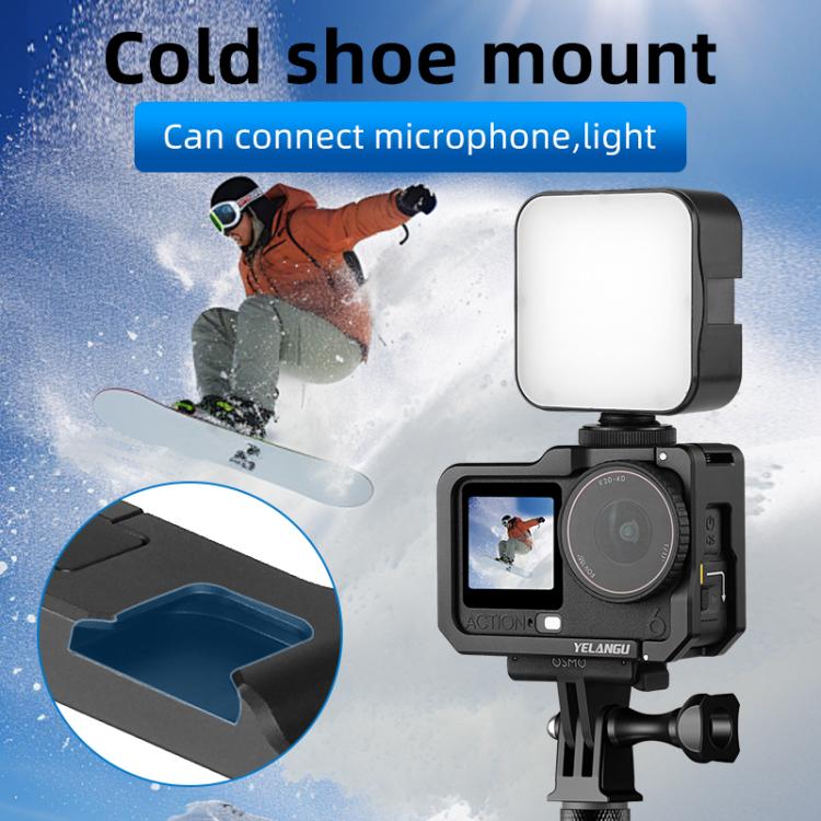 For DJI Osmo Action 6 YELANGU Metal Camera Cage Frame with Cold Shoe  - Black