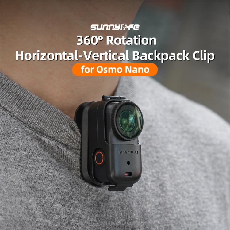For DJI Osmo Nano Sunnylife Backpack Clip Action Camera Clamp 360 Degree Rotation Vertical-Horizontal Mount  - Black
