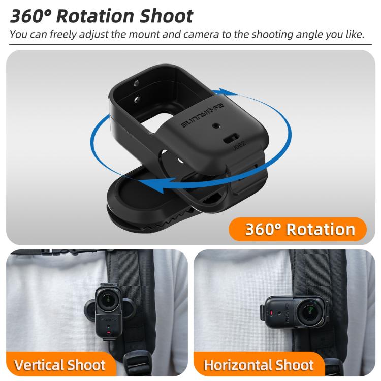 For DJI Osmo Nano Sunnylife Backpack Clip Action Camera Clamp 360 Degree Rotation Vertical-Horizontal Mount  - Black