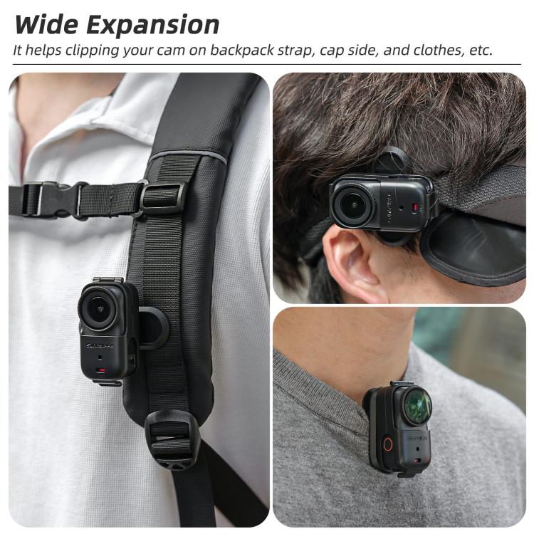 For DJI Osmo Nano Sunnylife Backpack Clip Action Camera Clamp 360 Degree Rotation Vertical-Horizontal Mount  - Black