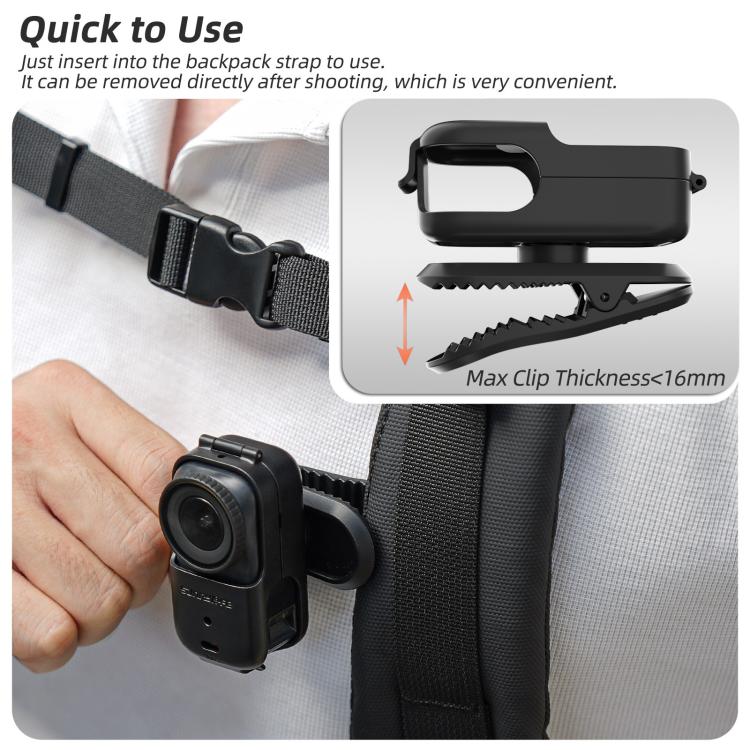 For DJI Osmo Nano Sunnylife Backpack Clip Action Camera Clamp 360 Degree Rotation Vertical-Horizontal Mount  - Black