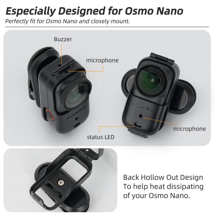 For DJI Osmo Nano Sunnylife Backpack Clip Action Camera Clamp 360 Degree Rotation Vertical-Horizontal Mount  - Black
