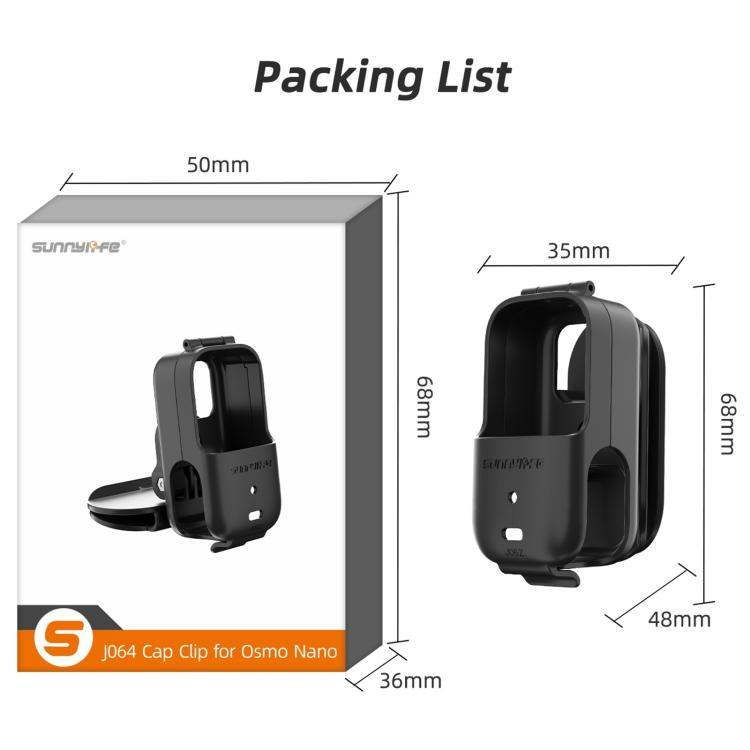 For DJI Osmo Nano Sunnylife Baseball Hat Clip Mount Baseball Cap Clamp Quick Release Mount Camera POV Vlog Holder  - Black