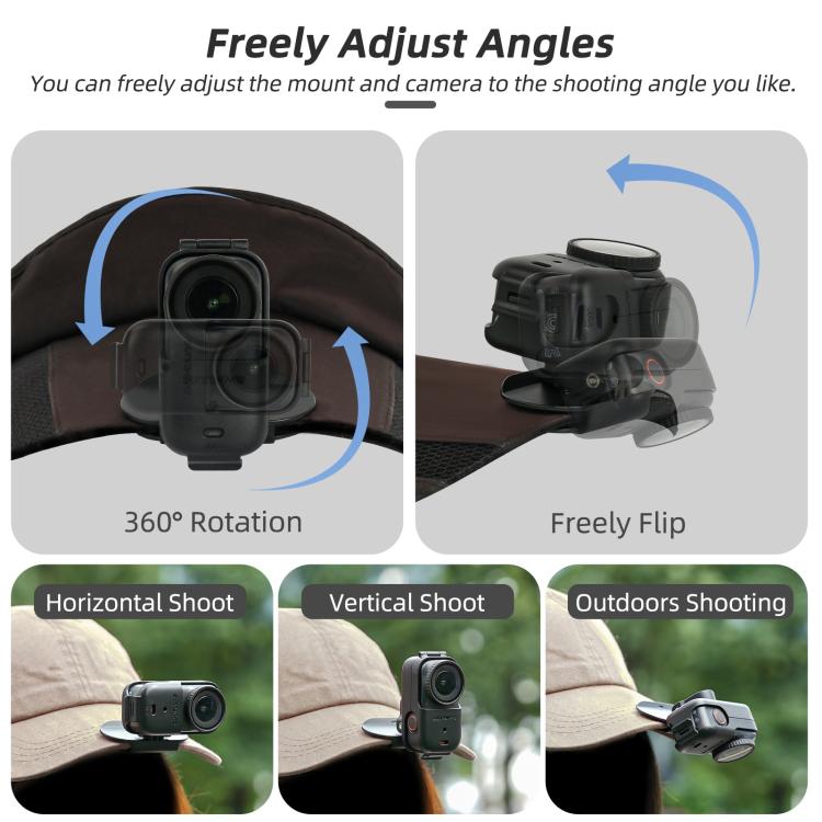 For DJI Osmo Nano Sunnylife Baseball Hat Clip Mount Baseball Cap Clamp Quick Release Mount Camera POV Vlog Holder  - Black