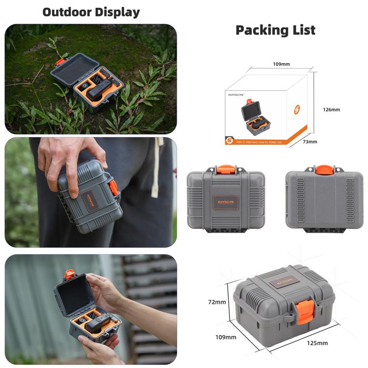 For DJI Osmo 360 Sunnylife Mini Travel Box Waterproof Carrying Box Shock-proof Hard Shell  - Grey