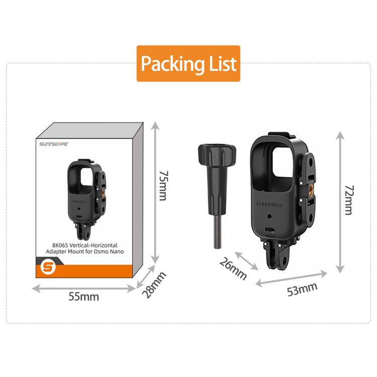 For DJI Osmo Nano Sunnylife Foldable Vertical-Horizontal Adapter Mount Protective Frame Mounting Brackets Housing Cover  - Black