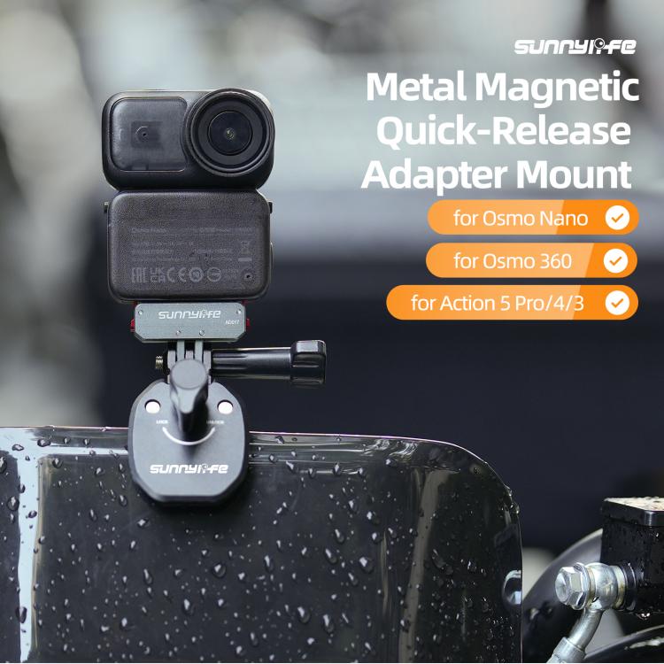 Sunnylife Metal Magnetic Quick Release Adapter Mount Foldable Cam Stand 1/4 Adapter For DJI Osmo Nano / Osmo 360 / Action 5 Pro / 4 / 3  - Grey