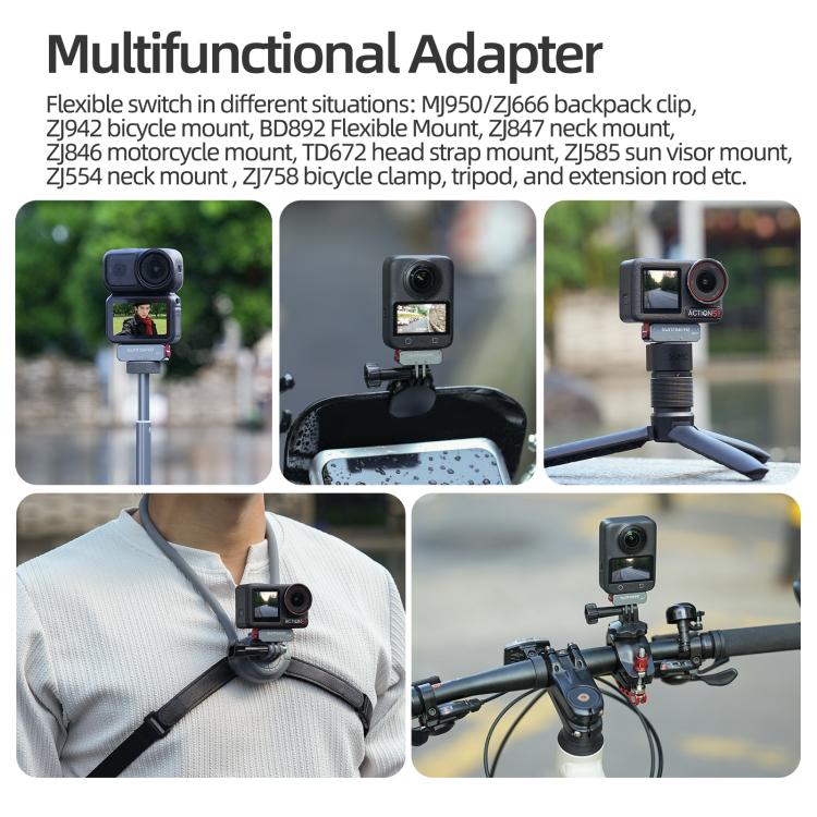 Sunnylife Metal Magnetic Quick Release Adapter Mount Foldable Cam Stand 1/4 Adapter For DJI Osmo Nano / Osmo 360 / Action 5 Pro / 4 / 3  - Grey
