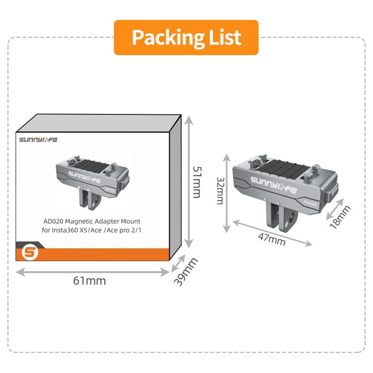 Sunnylife Metal Magnetic Quick Release Adapter Mount Action Camera Foldable Cam Stand 1/4 Adapter for Insta360 X5 / Ace / Ace Pro 2 / 1  - Silver