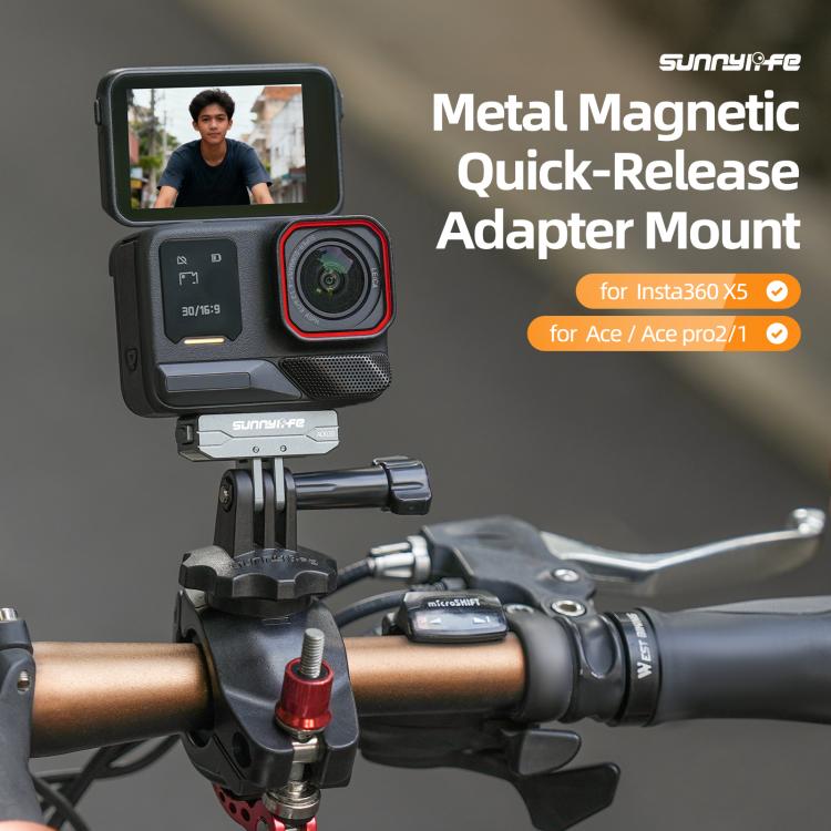 Sunnylife Metal Magnetic Quick Release Adapter Mount Action Camera Foldable Cam Stand 1/4 Adapter for Insta360 X5 / Ace / Ace Pro 2 / 1  - Silver