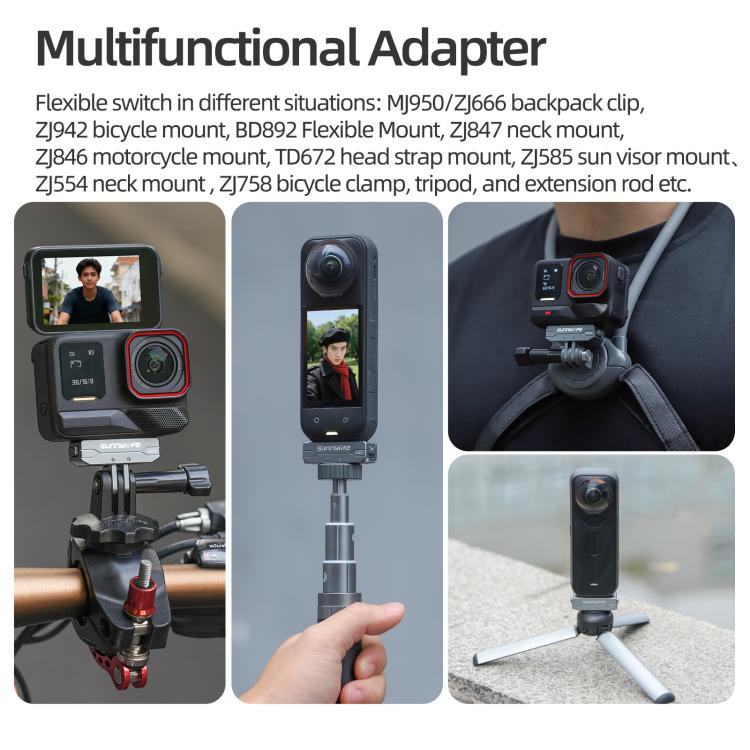 Sunnylife Metal Magnetic Quick Release Adapter Mount Action Camera Foldable Cam Stand 1/4 Adapter for Insta360 X5 / Ace / Ace Pro 2 / 1  - Silver
