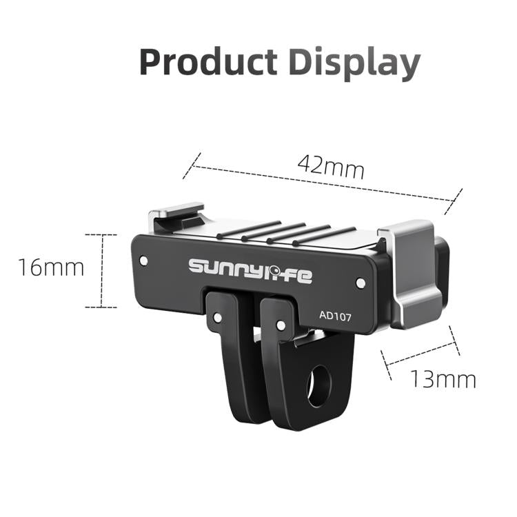 For DJI Osmo 360 Sunnylife Dual-Direction Magnetic Mount Quick-Release 1/4 Screw Foldable 2-prong Design Adapter Mount  - Black