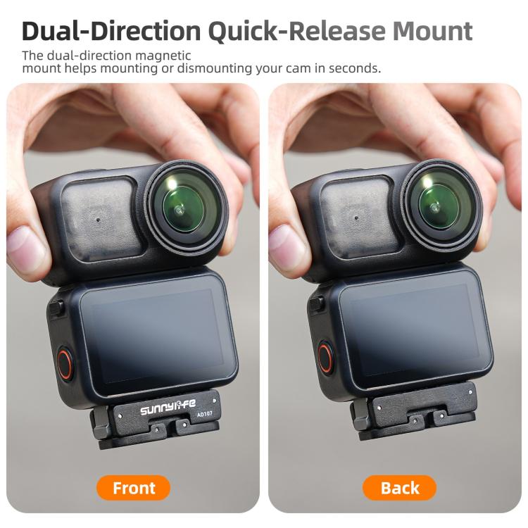 For DJI Osmo 360 Sunnylife Dual-Direction Magnetic Mount Quick-Release 1/4 Screw Foldable 2-prong Design Adapter Mount  - Black